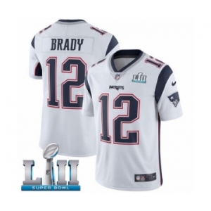 Youth Nike New England Patriots #12 Tom Brady White Vapor Untouchable Limited Player Super Bowl LII NFL Jersey