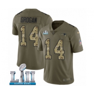 Youth Nike New England Patriots #14 Steve Grogan Limited Olive Camo 2017 Salute to Service Super Bowl LII NFL Jersey
