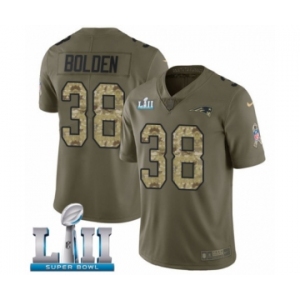 Youth Nike New England Patriots #38 Brandon Bolden Limited Olive-Camo 2017 Salute to Service Super Bowl LII NFL Jersey