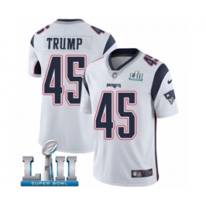 Youth Nike New England Patriots #45 Donald Trump White Vapor Untouchable Limited Player Super Bowl LII NFL Jersey
