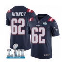 Youth Nike New England Patriots #62 Joe Thuney Limited Navy Blue Rush Vapor Untouchable Super Bowl LII NFL Jersey