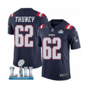 Youth Nike New England Patriots #62 Joe Thuney Limited Navy Blue Rush Vapor Untouchable Super Bowl LII NFL Jersey