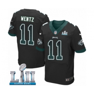 Men's Nike Philadelphia Eagles #11 Carson Wentz Elite Black Alternate Drift Fashion Super Bowl LII NFL Jersey