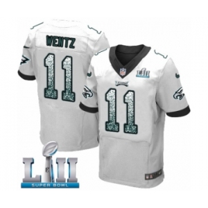 Men's Nike Philadelphia Eagles #11 Carson Wentz Elite White Road Drift Fashion Super Bowl LII NFL Jersey