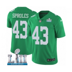 Men's Nike Philadelphia Eagles #43 Darren Sproles Limited Green Rush Vapor Untouchable Super Bowl LII NFL Jersey