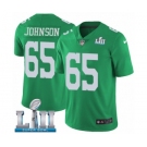 Men's Nike Philadelphia Eagles #65 Lane Johnson Limited Green Rush Vapor Untouchable Super Bowl LII NFL Jersey