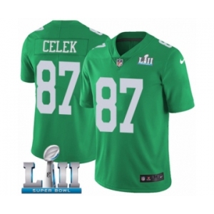 Men's Nike Philadelphia Eagles #87 Brent Celek Limited Green Rush Vapor Untouchable Super Bowl LII NFL Jersey