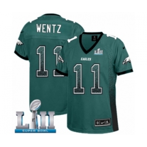 Women's Nike Philadelphia Eagles #11 Carson Wentz Elite Midnight Green Drift Fashion Super Bowl LII NFL Jersey