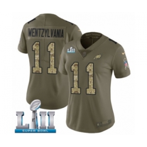 Women's Nike Philadelphia Eagles #11 Carson Wentz Limited Olive Camo 2017 Salute to Service Wentzylvania Super Bowl LII NFL Jerse
