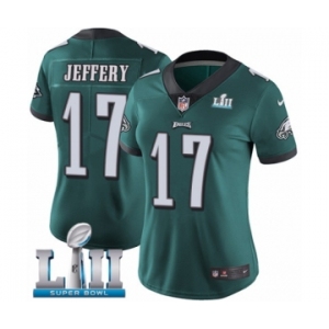 Women's Nike Philadelphia Eagles #17 Alshon Jeffery Midnight Green Team Color Vapor Untouchable Limited Player Super Bowl LII NFL Jersey