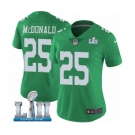 Women's Nike Philadelphia Eagles #25 Tommy McDonald Limited Green Rush Vapor Untouchable Super Bowl LII NFL Jersey