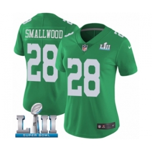 Women's Nike Philadelphia Eagles #28 Wendell Smallwood Limited Green Rush Vapor Untouchable Super Bowl LII NFL Jersey