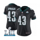 Women's Nike Philadelphia Eagles #43 Darren Sproles Black Alternate Vapor Untouchable Limited Player Super Bowl LII NFL Jersey