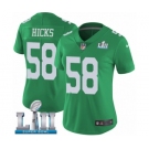 Women's Nike Philadelphia Eagles #58 Jordan Hicks Limited Green Rush Vapor Untouchable Super Bowl LII NFL Jersey