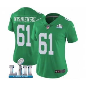 Women's Nike Philadelphia Eagles #61 Stefen Wisniewski Limited Green Rush Vapor Untouchable Super Bowl LII NFL Jersey