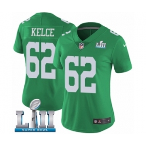 Women's Nike Philadelphia Eagles #62 Jason Kelce Limited Green Rush Vapor Untouchable Super Bowl LII NFL Jersey