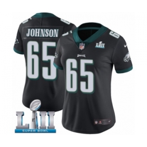 Women's Nike Philadelphia Eagles #65 Lane Johnson Black Alternate Vapor Untouchable Limited Player Super Bowl LII NFL Jersey