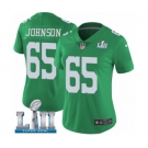 Women's Nike Philadelphia Eagles #65 Lane Johnson Limited Green Rush Vapor Untouchable Super Bowl LII NFL Jersey