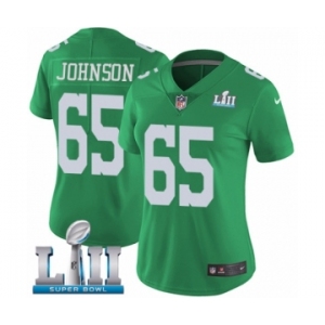 Women's Nike Philadelphia Eagles #65 Lane Johnson Limited Green Rush Vapor Untouchable Super Bowl LII NFL Jersey
