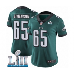 Women's Nike Philadelphia Eagles #65 Lane Johnson Midnight Green Team Color Vapor Untouchable Limited Player Super Bowl LII NFL Jersey