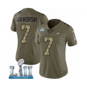 Women's Nike Philadelphia Eagles #7 Ron Jaworski Limited Olive Camo 2017 Salute to Service Super Bowl LII NFL Jerse