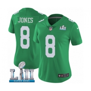 Women's Nike Philadelphia Eagles #8 Donnie Jones Limited Green Rush Vapor Untouchable Super Bowl LII NFL Jersey