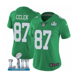 Women's Nike Philadelphia Eagles #87 Brent Celek Limited Green Rush Vapor Untouchable Super Bowl LII NFL Jersey
