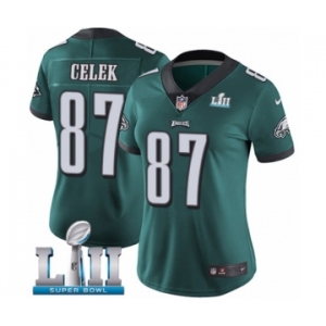 Women's Nike Philadelphia Eagles #87 Brent Celek Midnight Green Team Color Vapor Untouchable Limited Player Super Bowl LII NFL Jersey