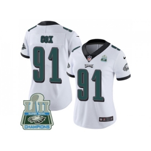 Womens Nike Philadelphia Eagles #91 Fletcher Cox White Super Bowl LII Champions Stitched NFL Vapor Untouchable Limited Jersey