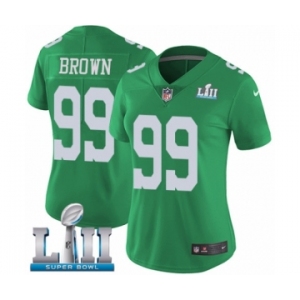 Women's Nike Philadelphia Eagles #99 Jerome Brown Limited Green Rush Vapor Untouchable Super Bowl LII NFL Jersey