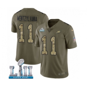 Youth Nike Philadelphia Eagles #11 Carson Wentz Limited Olive Camo 2017 Salute to Service Wentzylvania Super Bowl LII NFL Jersey