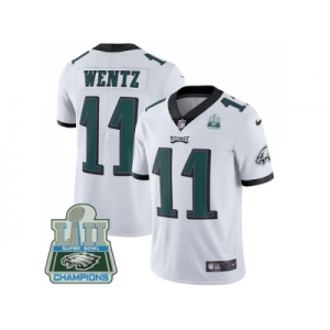Youth Nike Philadelphia Eagles #11 Carson Wentz White Super Bowl LII Champions Stitched NFL Vapor Untouchable Limited Jersey