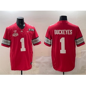 Men's Ohio State Buckeyes #1 Buckeyes Red 2025 CFP Final With National Champions Patch F.U.S.E. Vapor Limited Stitched Football Jersey