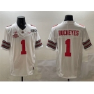 Men's Ohio State Buckeyes #1 Buckeyes White 2025 CFP Final With National Champions Patch F.U.S.E. Vapor Limited Stitched Football Jersey