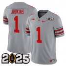 Men's Ohio State Buckeyes #1 Quinshon Judkins Grey 2025 CFP Final Patch F.U.S.E. Vapor Limited Stitched Football Jersey