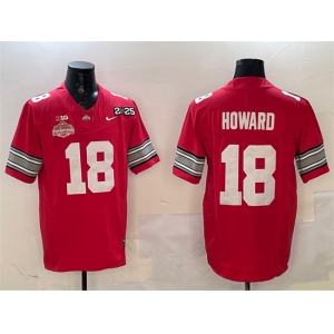 Men's Ohio State Buckeyes #18 Will Howard Red 2025 CFP Final With National Champions Patch F.U.S.E. Vapor Limited Stitched Football Jersey