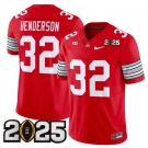 Men's Ohio State Buckeyes #32 TreVeyon Henderson Red 2025 CFP Final Patch F.U.S.E. Vapor Limited Stitched Football Jersey