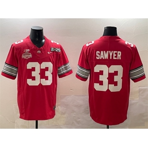 Men's Ohio State Buckeyes #33 Jack Sawyer Red 2025 CFP Final With National Champions Patch F.U.S.E. Vapor Limited Stitched Football Jersey