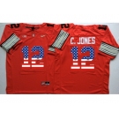 Ohio State Buckeyes #12 C.Jones Red USA Flag College Jersey