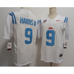 Men's Ole Miss Rebels #9 Tre Harris III White FUSE College Stitched Jersey