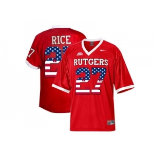 2016 US Flag Fashion Rutgers Scarlet Knights Ray Rice #27 Big East Patch College Football Jersey - Red