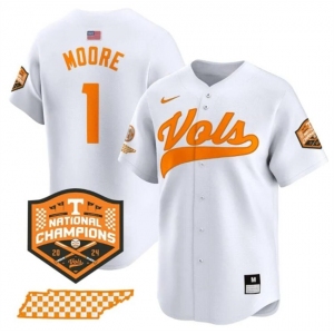 Men's Tennessee Volunteers #1 Christian Moore White 2024 Champions Vapor Limited Stitched Jersey