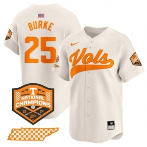Men's Tennessee Volunteers #25 Blake Burke Cream 2024 Champions Vapor Limited Stitched Jersey