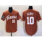 Men's Texas Longhorns #10 Mia Scott Orange Pinstripe 2025 World Series & SEC Patch Stitched Jersey