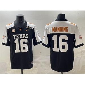 Men's Texas Longhorns #16 Peyton Manning Black F.U.S.E. 2025 CFP Final With SEC Patch Stitched Jersey