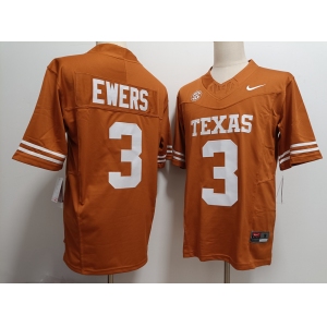 Men's Texas Longhorns #3 Quinn Ewers Orange FUSE College Stitched Jersey
