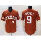 Men's Texas Longhorns #9 Joley Mitchell Orange 2025 Softball National Champions & SEC Patch Stitched Jersey