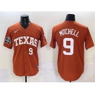 Men's Texas Longhorns #9 Joley Mitchell Orange 2025 World Series & SEC Patch Stitched Jersey