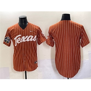 Men's Texas Longhorns Blank Orange Pinstripe 2025 World Series & SEC Patch Stitched Jersey