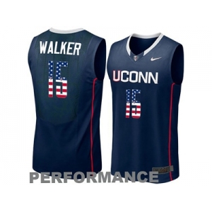 2016 US Flag Fashion Uconn Huskies Kemba Walker #15 College Basketball Jersey - Navy Blue